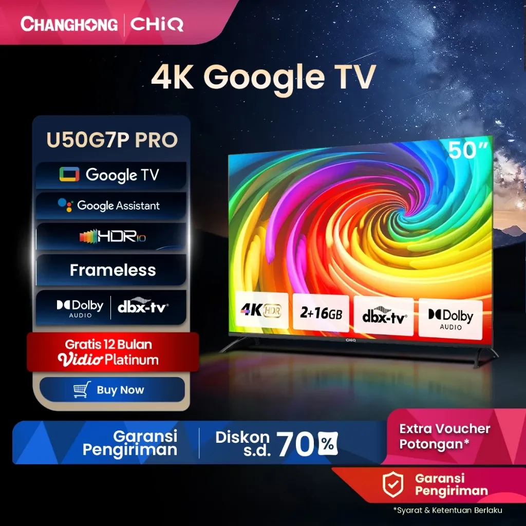 CHiQ Smart TV Google TV 50 inci U50G7P-Pro